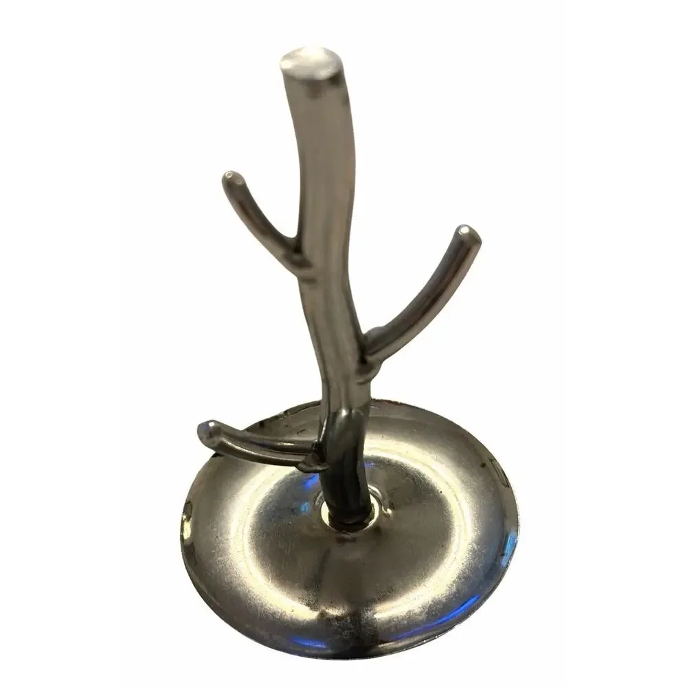 Vintage Jewelry Tree Holder Metal Silver Chrome Ring Dish 3” 3701/66
